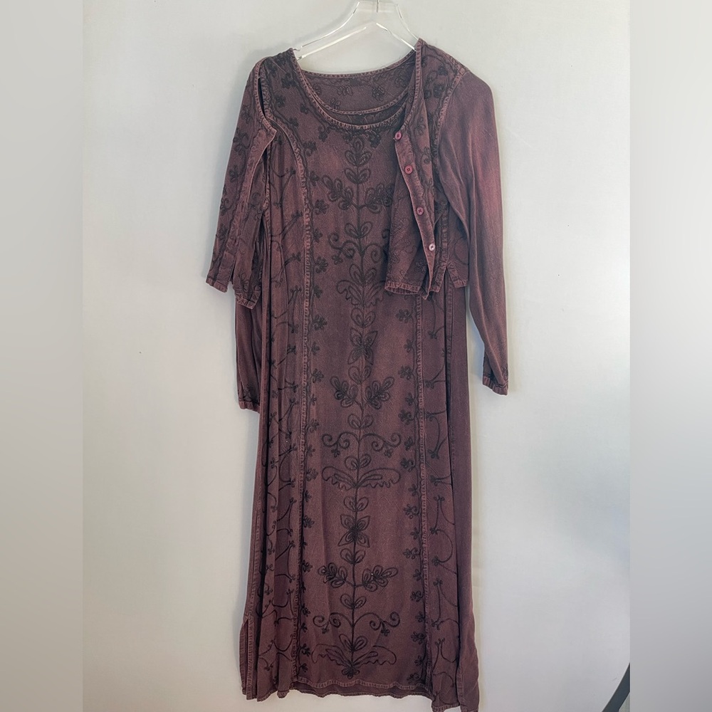 90s Boho Whimsigoth Rayon Maxi Dress w/Top Eggplant India